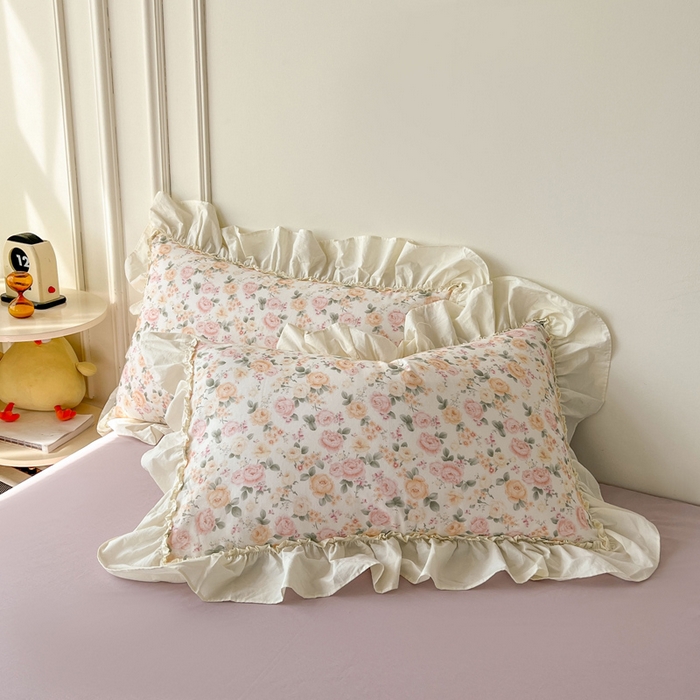 91家纺网 家纺一手货源 找家纺 涵宸家纺 2025新款A类全棉双层纱荷叶花边四件套 花边-婉然