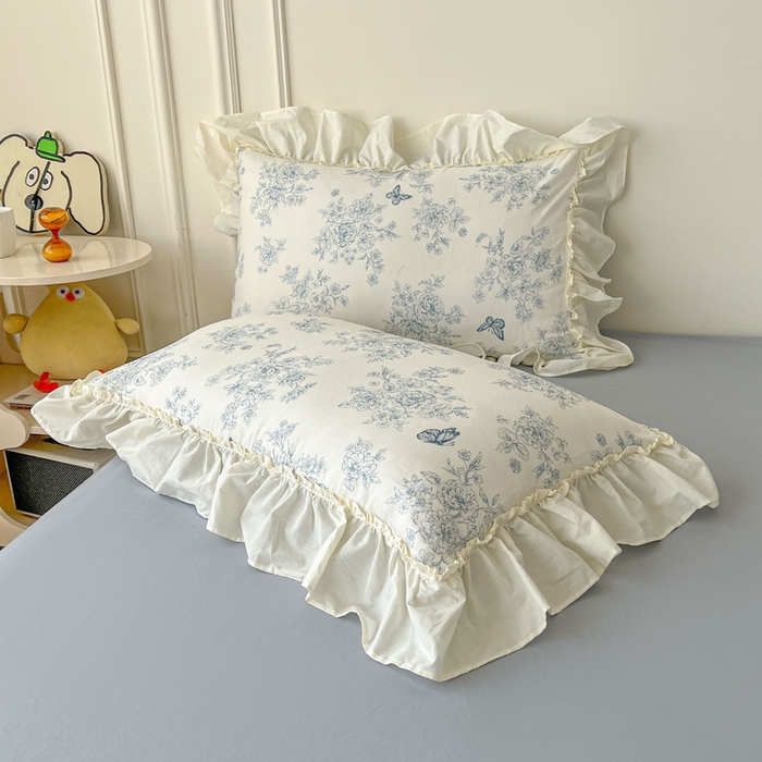 91家纺网 家纺一手货源 找家纺 涵宸家纺 2025新款A类全棉双层纱荷叶花边四件套 花边-文墨碟