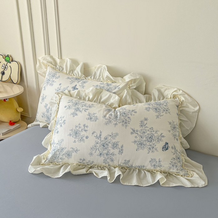 91家纺网 家纺一手货源 找家纺 涵宸家纺 2025新款A类全棉双层纱荷叶花边四件套 花边-文墨碟