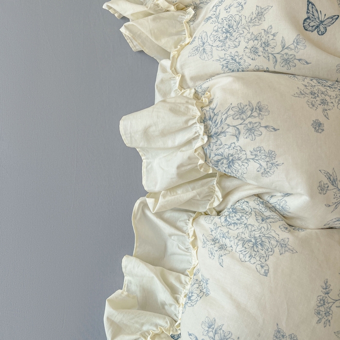 91家纺网 家纺一手货源 找家纺 涵宸家纺 2025新款A类全棉双层纱荷叶花边四件套 花边-文墨碟