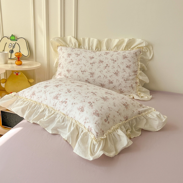 91家纺网 家纺一手货源 找家纺 涵宸家纺 2025新款A类全棉双层纱荷叶花边四件套 花边-问秋黄