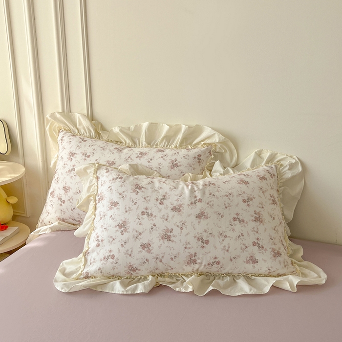 91家纺网 家纺一手货源 找家纺 涵宸家纺 2025新款A类全棉双层纱荷叶花边四件套 花边-问秋黄