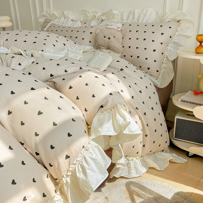 涵宸家纺 2025新款A类全棉双层纱荷叶花边四件套 花边-心情