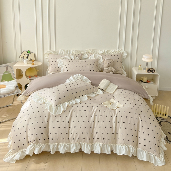 91家纺网 家纺一手货源 找家纺 涵宸家纺 2025新款A类全棉双层纱荷叶花边四件套 花边-心情