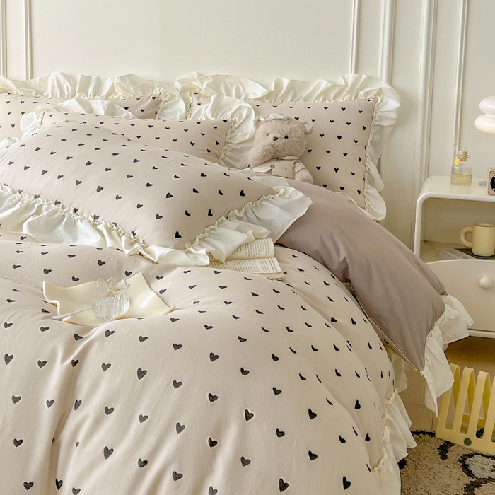 91家纺网 家纺一手货源 找家纺 涵宸家纺 2025新款A类全棉双层纱荷叶花边四件套 花边-心情