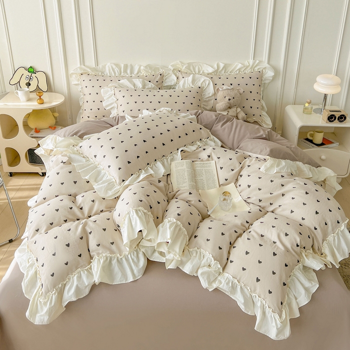 91家纺网 家纺一手货源 找家纺 涵宸家纺 2025新款A类全棉双层纱荷叶花边四件套 花边-心情