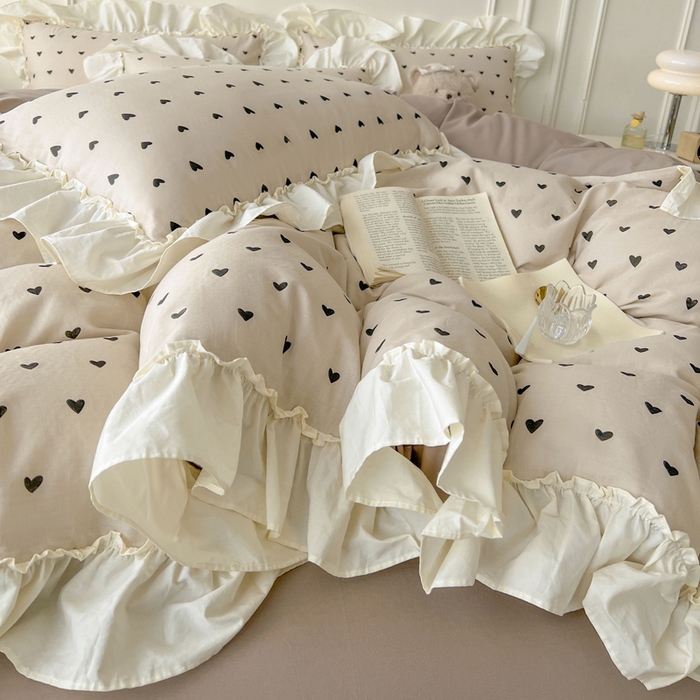 91家纺网 家纺一手货源 找家纺 涵宸家纺 2025新款A类全棉双层纱荷叶花边四件套 花边-心情