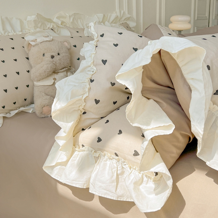 91家纺网 家纺一手货源 找家纺 涵宸家纺 2025新款A类全棉双层纱荷叶花边四件套 花边-心情