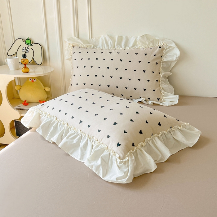 91家纺网 家纺一手货源 找家纺 涵宸家纺 2025新款A类全棉双层纱荷叶花边四件套 花边-心情