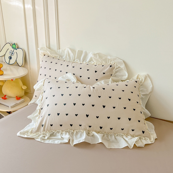 91家纺网 家纺一手货源 找家纺 涵宸家纺 2025新款A类全棉双层纱荷叶花边四件套 花边-心情