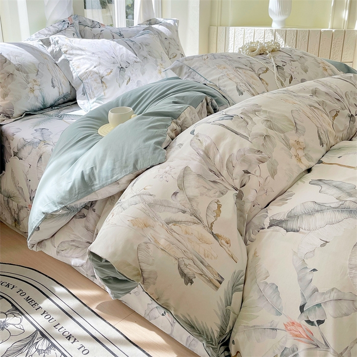 宝齐莱家纺 2025新款13376全棉纯棉活性印花四件套 晨雾蓝