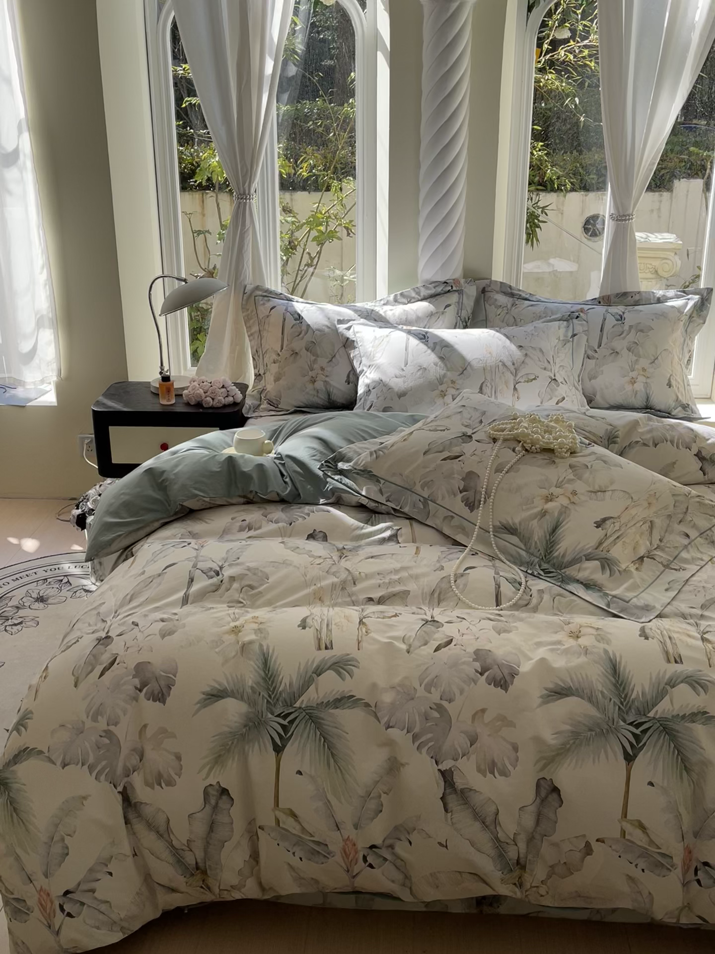 91家纺网 家纺一手货源 找家纺 宝齐莱家纺 2025新款13376全棉纯棉活性印花四件套 晨雾蓝