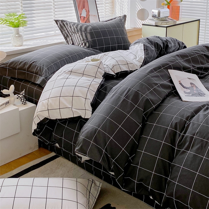 宝齐莱家纺 2025新款13376全棉纯棉活性印花四件套 黑白格