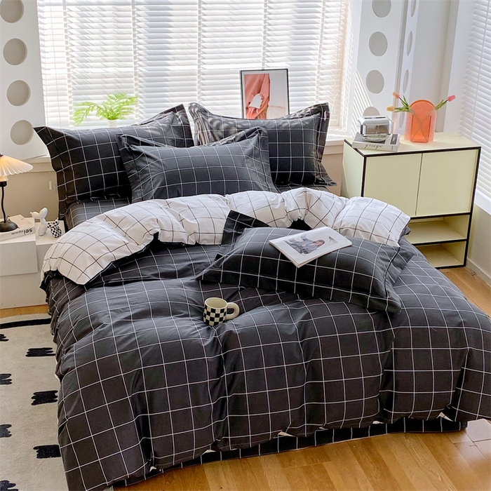 91家纺网 家纺一手货源 找家纺 宝齐莱家纺 2025新款13376全棉纯棉活性印花四件套 黑白格