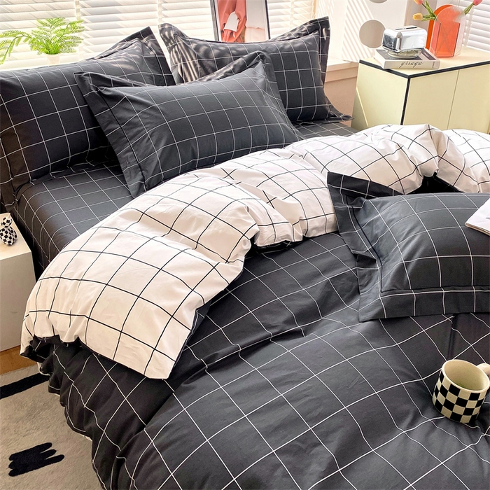 91家纺网 家纺一手货源 找家纺 宝齐莱家纺 2025新款13376全棉纯棉活性印花四件套 黑白格