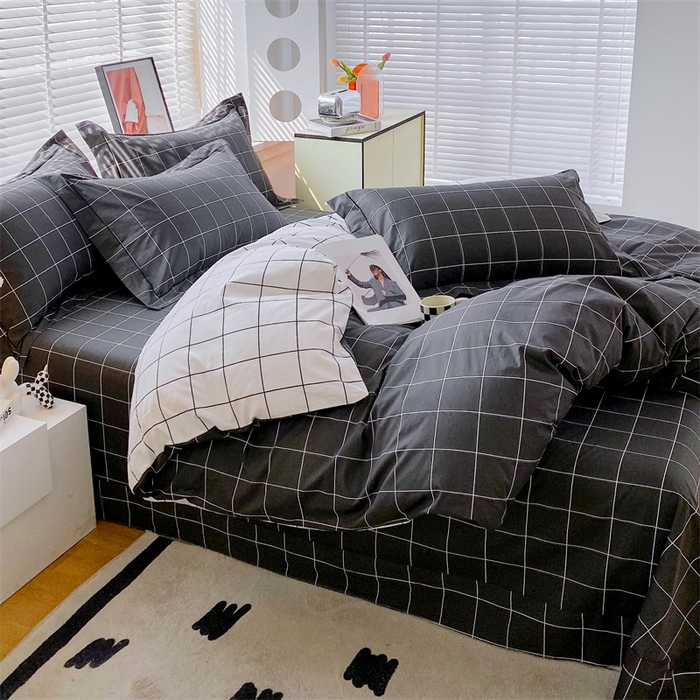 91家纺网 家纺一手货源 找家纺 宝齐莱家纺 2025新款13376全棉纯棉活性印花四件套 黑白格