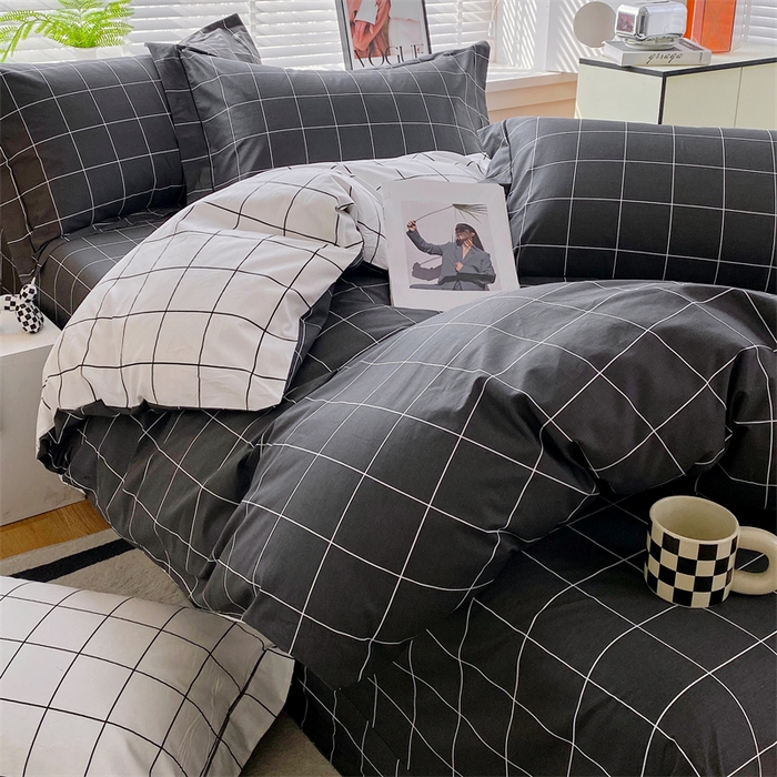 91家纺网 家纺一手货源 找家纺 宝齐莱家纺 2025新款13376全棉纯棉活性印花四件套 黑白格