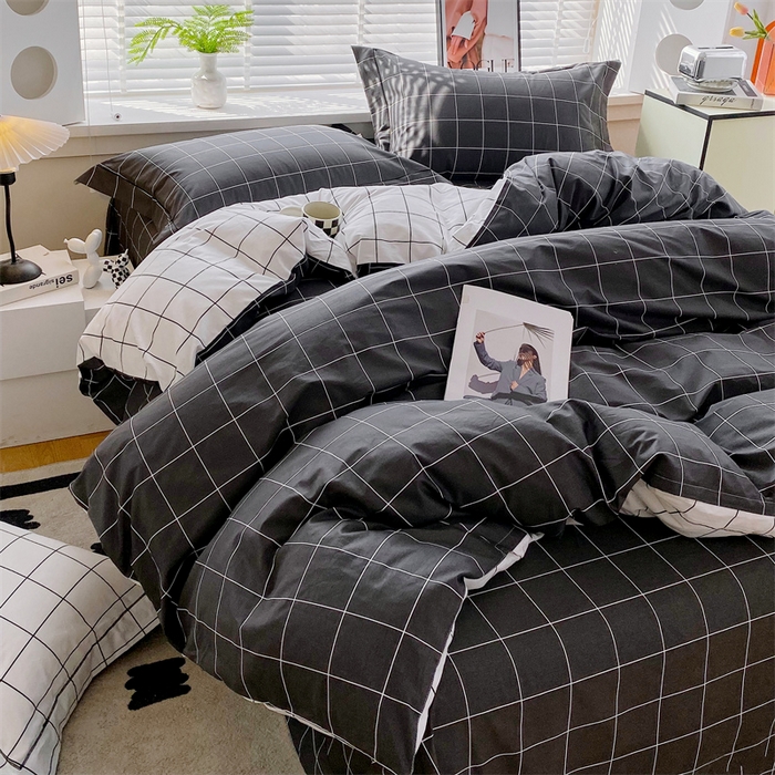 91家纺网 家纺一手货源 找家纺 宝齐莱家纺 2025新款13376全棉纯棉活性印花四件套 黑白格