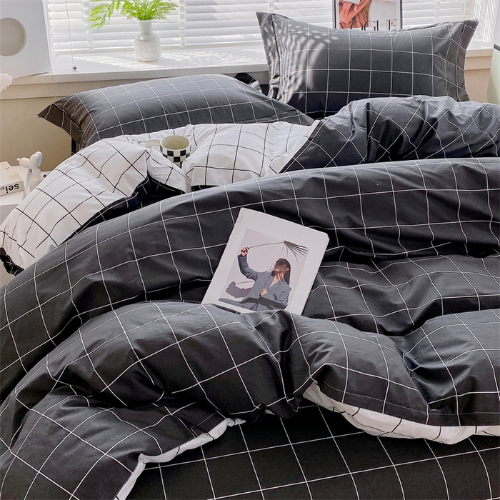 91家纺网 家纺一手货源 找家纺 宝齐莱家纺 2025新款13376全棉纯棉活性印花四件套 黑白格