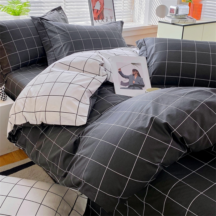 91家纺网 家纺一手货源 找家纺 宝齐莱家纺 2025新款13376全棉纯棉活性印花四件套 黑白格