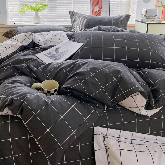 91家纺网 家纺一手货源 找家纺 宝齐莱家纺 2025新款13376全棉纯棉活性印花四件套 黑白格