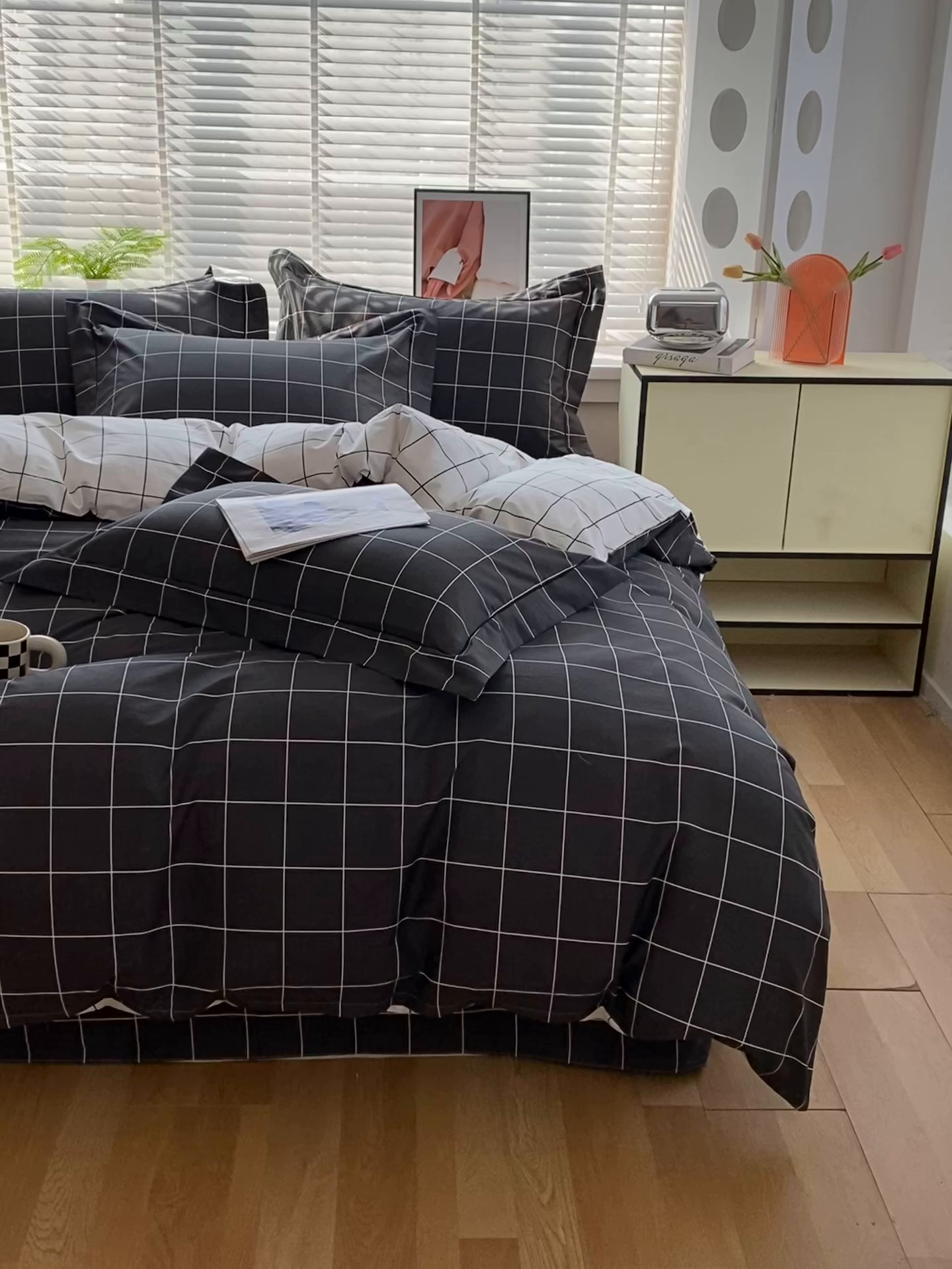 91家纺网 家纺一手货源 找家纺 宝齐莱家纺 2025新款13376全棉纯棉活性印花四件套 黑白格