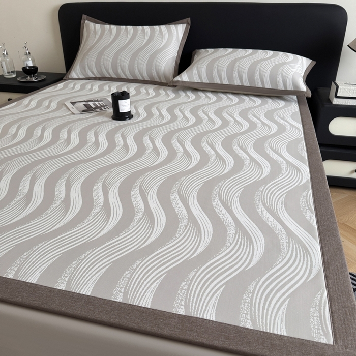 91家纺网 家纺一手货源 找家纺 九花鹿 2025新款A类PE凉感提花冰丝凉席软凉席可水洗可机洗 波纹（米灰）