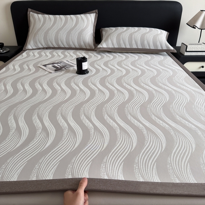 九花鹿 2025新款A类PE凉感提花冰丝凉席软凉席可水洗可机洗 波纹（米灰）