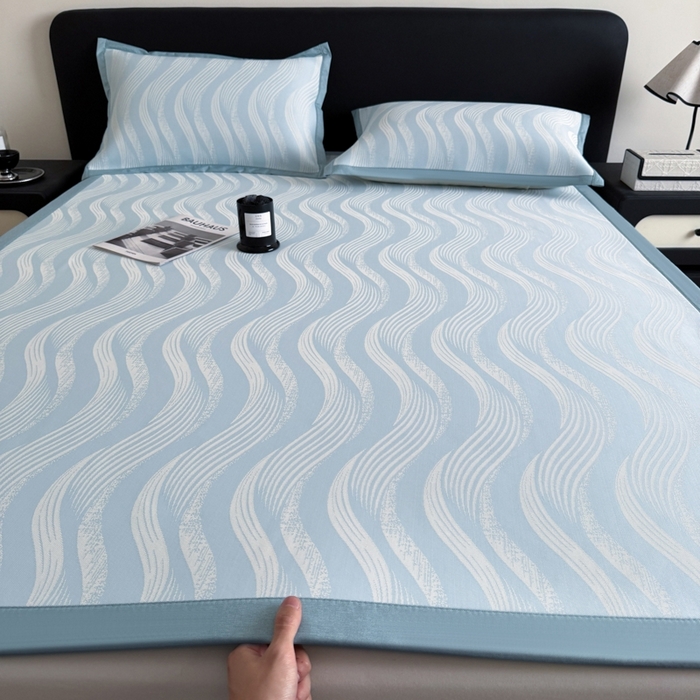 九花鹿 2025新款A类PE凉感提花冰丝凉席软凉席可水洗可机洗 波纹（天空蓝）