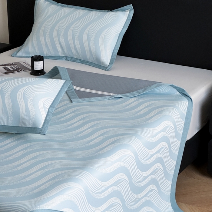 91家纺网 家纺一手货源 找家纺 九花鹿 2025新款A类PE凉感提花冰丝凉席软凉席可水洗可机洗 波纹（天空蓝）