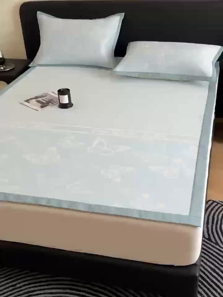 91家纺网 家纺一手货源 找家纺 九花鹿 2025新款A类PE凉感提花冰丝凉席软凉席可水洗可机洗 蝶舞（天空蓝）