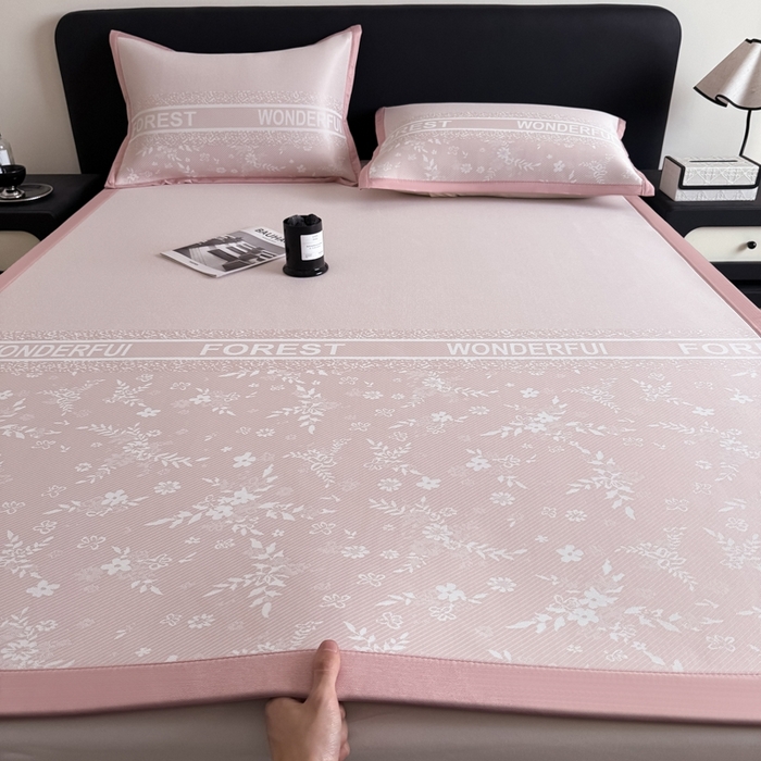 九花鹿 2025新款A类PE凉感提花冰丝凉席软凉席可水洗可机洗 花梦（浅粉）
