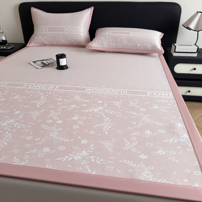 91家纺网 家纺一手货源 找家纺 九花鹿 2025新款A类PE凉感提花冰丝凉席软凉席可水洗可机洗 花梦（浅粉）