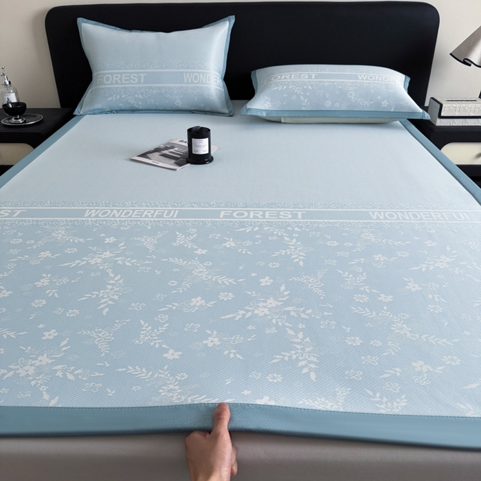 九花鹿 2025新款A类PE凉感提花冰丝凉席软凉席可水洗可机洗 花梦（天空蓝）