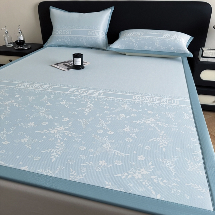 91家纺网 家纺一手货源 找家纺 九花鹿 2025新款A类PE凉感提花冰丝凉席软凉席可水洗可机洗 花梦（天空蓝）