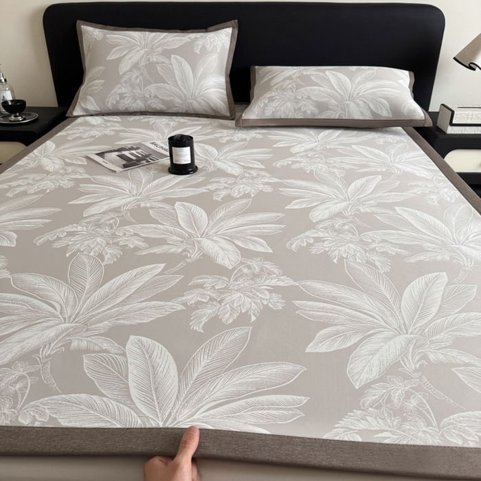 九花鹿 2025新款A类PE凉感提花冰丝凉席软凉席可水洗可机洗 盆栽（米灰）