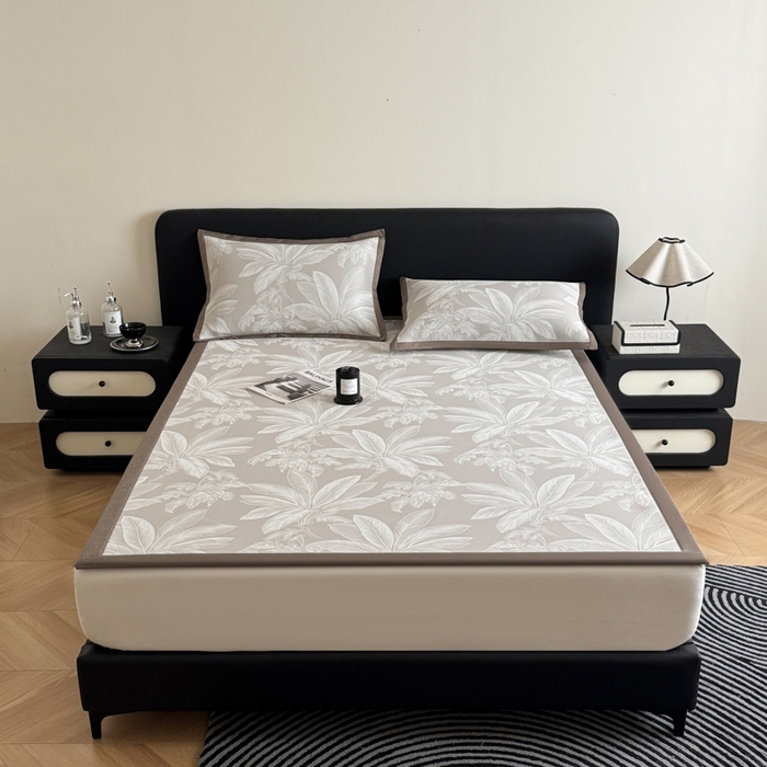 91家纺网 家纺一手货源 找家纺 九花鹿 2025新款A类PE凉感提花冰丝凉席软凉席可水洗可机洗 盆栽（米灰）