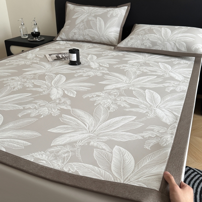 91家纺网 家纺一手货源 找家纺 九花鹿 2025新款A类PE凉感提花冰丝凉席软凉席可水洗可机洗 盆栽（米灰）