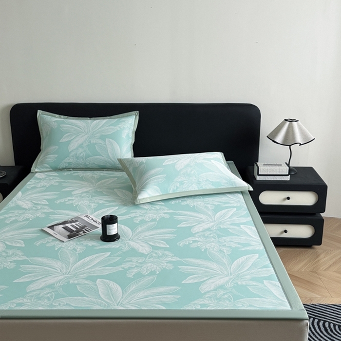 91家纺网 家纺一手货源 找家纺 九花鹿 2025新款A类PE凉感提花冰丝凉席软凉席可水洗可机洗 盆栽（青绿）