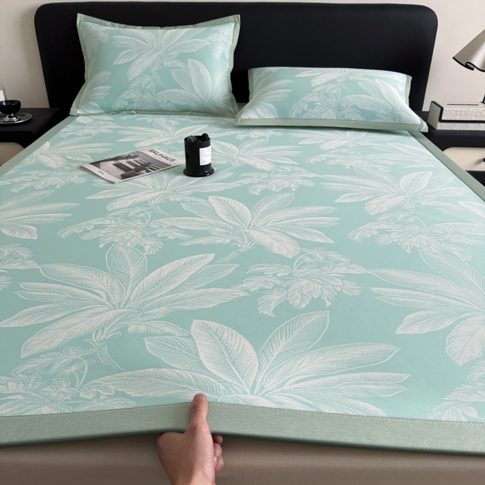 九花鹿 2025新款A类PE凉感提花冰丝凉席软凉席可水洗可机洗 盆栽（青绿）