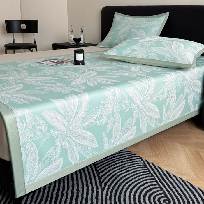 91家纺网 家纺一手货源 找家纺 九花鹿 2025新款A类PE凉感提花冰丝凉席软凉席可水洗可机洗 盆栽（青绿）