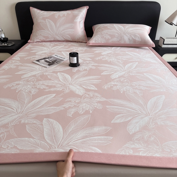 九花鹿 2025新款A类PE凉感提花冰丝凉席软凉席可水洗可机洗 盆栽（樱花粉）