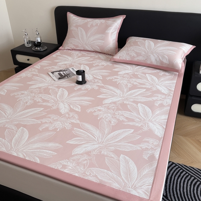 91家纺网 家纺一手货源 找家纺 九花鹿 2025新款A类PE凉感提花冰丝凉席软凉席可水洗可机洗 盆栽（樱花粉）