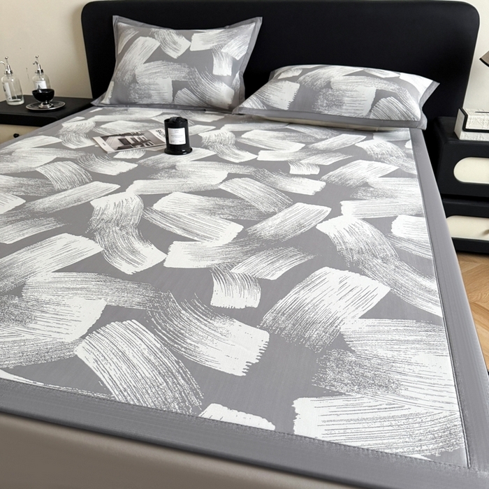 91家纺网 家纺一手货源 找家纺 九花鹿 2025新款A类PE凉感提花冰丝凉席软凉席可水洗可机洗 速写（高级灰）