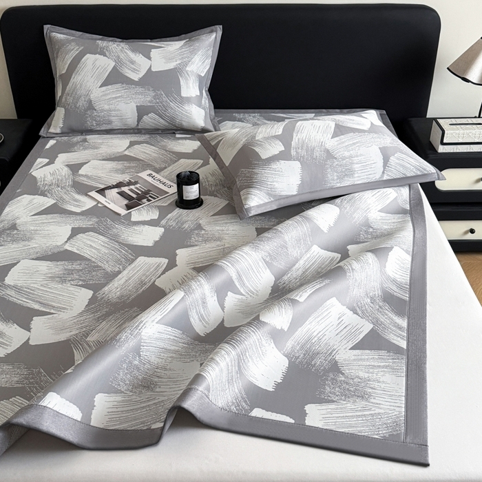 91家纺网 家纺一手货源 找家纺 九花鹿 2025新款A类PE凉感提花冰丝凉席软凉席可水洗可机洗 速写（高级灰）