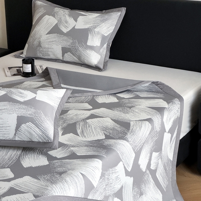 91家纺网 家纺一手货源 找家纺 九花鹿 2025新款A类PE凉感提花冰丝凉席软凉席可水洗可机洗 速写（高级灰）