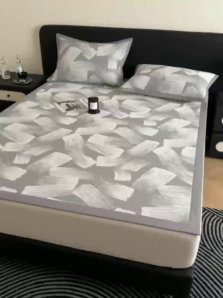 91家纺网 家纺一手货源 找家纺 九花鹿 2025新款A类PE凉感提花冰丝凉席软凉席可水洗可机洗 速写（高级灰）