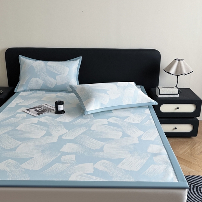 91家纺网 家纺一手货源 找家纺 九花鹿 2025新款A类PE凉感提花冰丝凉席软凉席可水洗可机洗 速写（天空蓝）