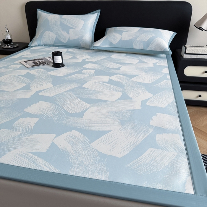 91家纺网 家纺一手货源 找家纺 九花鹿 2025新款A类PE凉感提花冰丝凉席软凉席可水洗可机洗 速写（天空蓝）