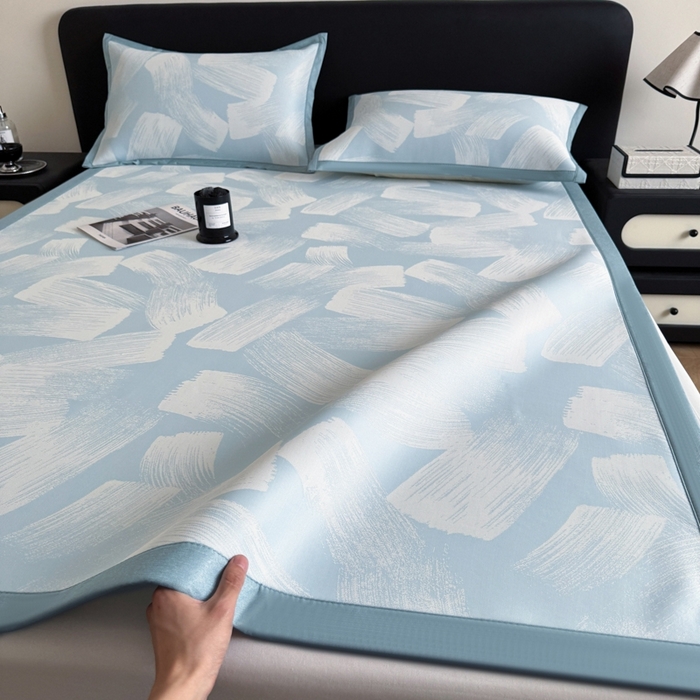 91家纺网 家纺一手货源 找家纺 九花鹿 2025新款A类PE凉感提花冰丝凉席软凉席可水洗可机洗 速写（天空蓝）